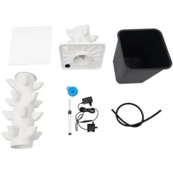 Hydroponiskt odlingstorn - Odlingssystem - 30 Hål - 6 Nivåer - EU-kontakt - Nätdriven - Golvstående - Med pump - Vit