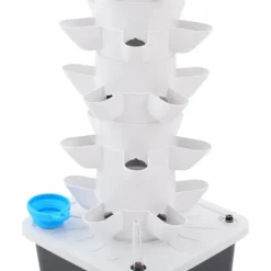 Hydroponiskt odlingstorn - Vertikalt planteringssystem - 7 nivåer, 35 plantor - Inomhusodlingskit - EU-kontakt - Vit