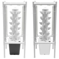 Hydroponiskt trädgårdssystem - Vertikalt odlingstorn - 30 Odlingshål - 6 Lager - 4 Växtlampor - 10 L Vattentank - Storlek 39×39×97 cm - Vit