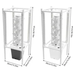 Hydroponiskt trädgårdssystem - Vertikalt odlingstorn - 30 Odlingshål - 6 Lager - 4 Växtlampor - 10 L Vattentank - Storlek 39×39×97 cm - Vit