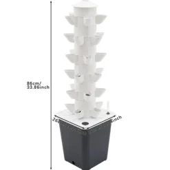 Hydroponiskt växtkit, 6-nivåers vertikal design, inkluderar vattenpump,Vit - Grå