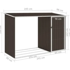 2-i-1 Trädgårdsskjul i galvaniserat stål - Förvaring av ved & redskap | Färg: Brun | Storlek: 245x98x159 cm