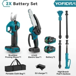 3in1 Electric High Branch Saw with 2 Batteries 20000RPM Cordless Telescoping High Pruning Shear Garden Power Tool
