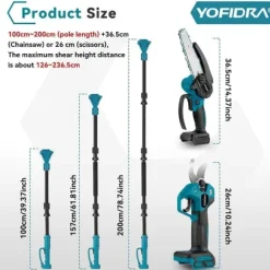 3in1 Electric High Branch Saw with 2 Batteries 20000RPM Cordless Telescoping High Pruning Shear Garden Power Tool