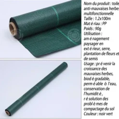 INN Mulching tyg 1,2x200m PP 90g multifunktionellt tyg vattengenomsläppligt andas fuktgivande och grästålig svart grön