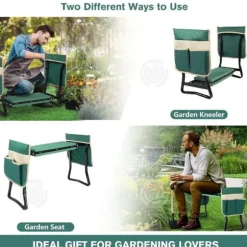 INN Relaxdays knästol för trädgårdsarbete underhåll av metallprodukter trädgårdsredskap hopfällbar trädgårdsmästarpall med 2 verktygsst.