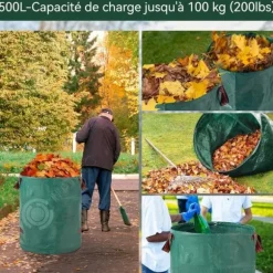 INN Trädgårdsavfallspåsar 2 st 500L Vattentät Leaf Bag Garden Leaf Bag Skräpuppsamlingspåse med handtag