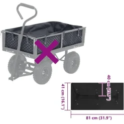 Innerfoder till trädgårdsvagn - Hållbart polyester | Färg: Svart | Storlek: 81x41x40 cm