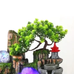 Inomhus bordfontän - stenlandskap vattenfall - Harts - LED-ljus - 220V - Nätdriven - Dimgenerator - Feng Shui