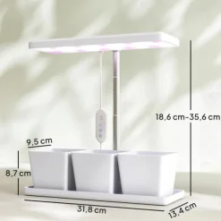 Inomhus växtlampa - Fullspektrum grow light - 30 LED - Höjdjusterbar - Automatisk timer 8/12/16/24 h - Fristående - 3 lådor - Vit