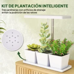 Inomhus växtlampa - Fullspektrum grow light - 30 LED - Höjdjusterbar - Automatisk timer 8/12/16/24 h - Fristående - 3 lådor - Vit