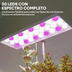 Inomhus växtlampa - Fullspektrum grow light - 30 LED - Höjdjusterbar - Automatisk timer 8/12/16/24 h - Fristående - 3 lådor - Vit