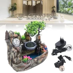 Inomhusfontän - Bordfontän - Vattenfall - LED Med Färgskifte - 220V - Harts - Traditionell Kinesisk Stil - Zen Meditation