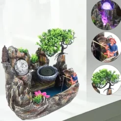 Inomhusfontän - Bordfontän - Vattenfall - LED Med Färgskifte - 220V - Harts - Traditionell Kinesisk Stil - Zen Meditation