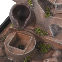 Inomhusfontän med LED-lampor i polyresin - Fridfull vattendekoration | Färg: Grå | Storlek: 30x25x50 cm