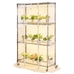 Inomhusväxthus, 4-vånings växtställ med växtlampa, 90x35x150 cm, metall