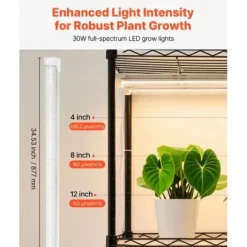 Inomhusväxthus, 4-vånings växtställ med växtlampa, 90x35x150 cm, metall