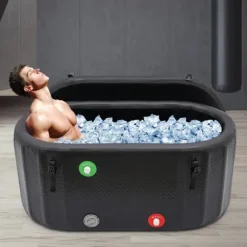 Isbad & kallbadkar - Uppblåsbar portabel badbalja - 132×70×54 cm - Med isolerat lock - 275 l - För vuxna - Plast - Svart