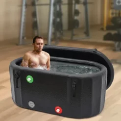 Isbad Kallbadkar - Uppblåsbar badtunna - Med lock - 150×80×75 cm - För vuxna - Plast - Svart