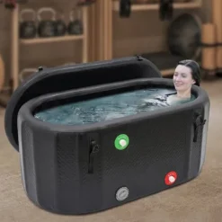 Isbad Kallbadkar - Uppblåsbar badtunna - Med lock - 150×80×75 cm - För vuxna - Plast - Svart