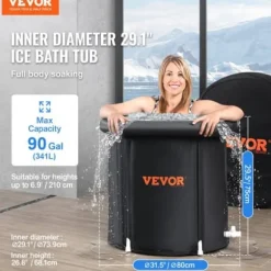 Isbadkar, 80x75 cm, Portabel Uppblåsbar Hopfällbar, Kallterapi