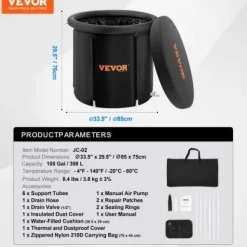 Isbadkar, 85x75 cm, Portabel Uppblåsbar Hopfällbar, Kallterapi