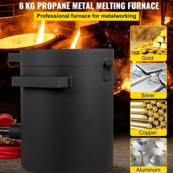 6Kg kopparkapacitet 1350°C professionell propanmetallsmältugn, snabb/effektiv uppvärmning, utmärkt värmeisolering, hög säkerhet, kompletta tillbehör | CDON