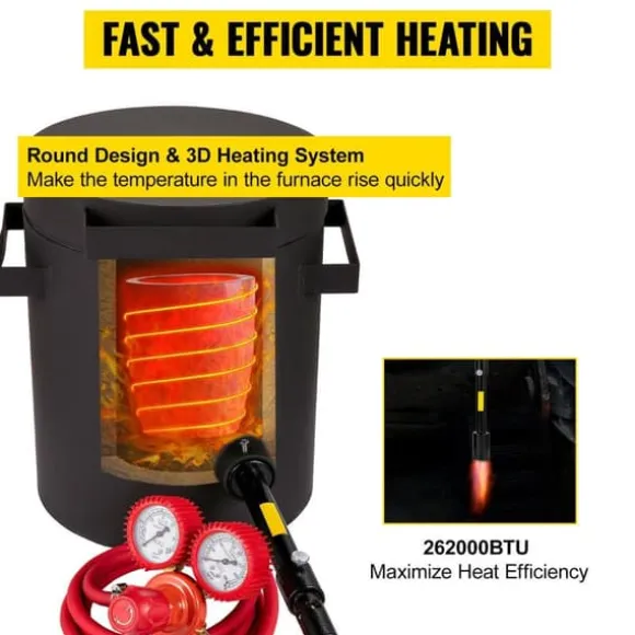 6Kg kopparkapacitet 1350°C professionell propanmetallsmältugn, snabb/effektiv uppvärmning, utmärkt värmeisolering, hög säkerhet, kompletta tillbehör | CDON