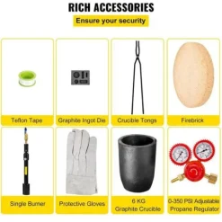 6Kg kopparkapacitet 1350°C professionell propanmetallsmältugn, snabb/effektiv uppvärmning, utmärkt värmeisolering, hög säkerhet, kompletta tillbehör | CDON