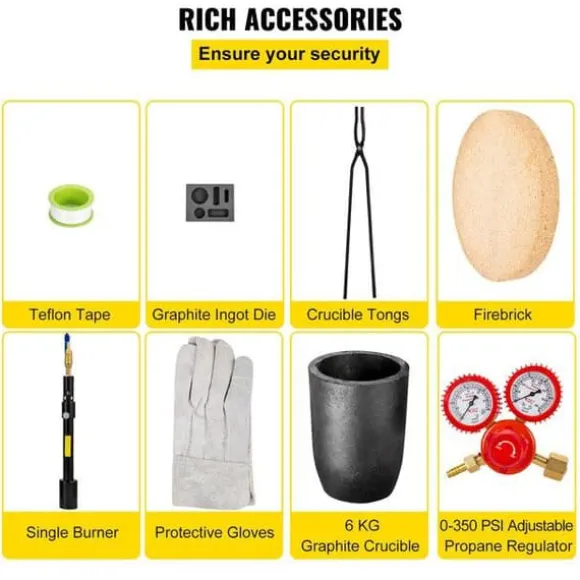 6Kg kopparkapacitet 1350°C professionell propanmetallsmältugn, snabb/effektiv uppvärmning, utmärkt värmeisolering, hög säkerhet, kompletta tillbehör | CDON