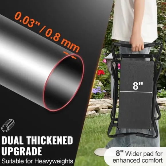 150kg lastkapacitet hopfällbar trädgårdsknäljare och säte med 8" EVA bred kudde, trädgårdspall, knäpall för trädgårdsarbete