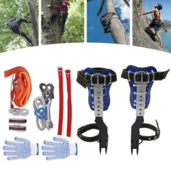 Klättersporrar för träd/stolpar - Klättringsset - Justerbar - Säkerhetsbälte och remmar - För hemmafixare - Blå