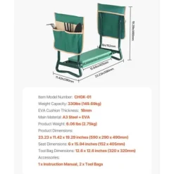 Knäskydd för Trädgård, 15 cm Hopfällbar Sittdyna, 147 kg Kapacitet, Robust Trädgårdspall