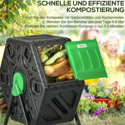 Kompostbehållare 65 L – roterbar snabbkompost, vädertålig plast 60×49×77 cm