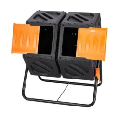 Kompostbehållare, Dubbelfack Komposttunna, 78,5x60,5x79,5 cm, Svart, Stålram