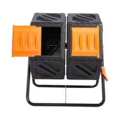 Kompostbehållare, Dubbelfack Komposttunna, 78,5x60,5x79,5 cm, Svart, Stålram