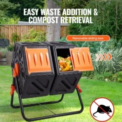 Kompostbehållare, Dubbelfack Komposttunna, 78,5x60,5x79,5 cm, Svart, Stålram