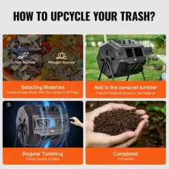 Kompostbehållare, Dubbla kammare komposttumlare, 73.5x62.5x95.5 cm, Svart, Utomhus