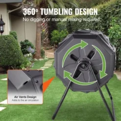 Kompostbehållare, Dubbla kammare komposttumlare, 73.5x62.5x95.5 cm, Svart, Utomhus