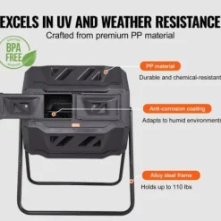 Kompostbehållare, Dubbla kammare komposttumlare, 73.5x62.5x95.5 cm, Svart, Utomhus