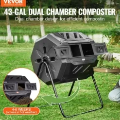 Kompostbehållare, Dubbla kammare komposttumlare, 73.5x62.5x95.5 cm, Svart, Utomhus