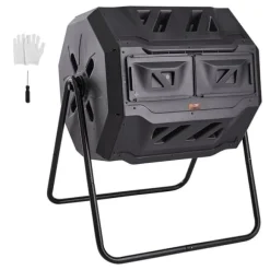 Kompostbehållare, 43-Gal dubbelkammare, stor tumlande kompost med stålram och 2 dörrar, BPA-fri för trädgård och kök.