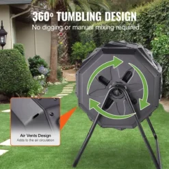 Kompostbehållare, 43-Gal dubbelkammare, stor tumlande kompost med stålram och 2 dörrar, BPA-fri för trädgård och kök.