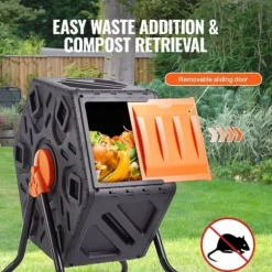 Kompostbehållare 18,5-Gal, kompakt roterande kammare med stålram, BPA-fri för trädgård och kök.