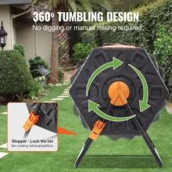 Kompostbehållare 18,5-Gal, kompakt roterande kammare med stålram, BPA-fri för trädgård och kök.