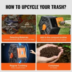 Kompostbehållare 18,5-Gal, kompakt roterande kammare med stålram, BPA-fri för trädgård och kök.