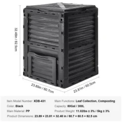 Kompostbehållare, 60,7x60,5x82,5 cm, Svart, Utomhusförvaring