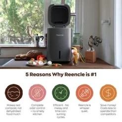 Kompostbrännare – Hemkompost Luktfri, Tyst & Effektiv | Reencle Prime | Näringsrik Kompost på 24h | Miljövänlig Matavfallslösning