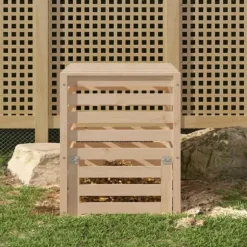 Kompostlåda i massiv furu - Hög kapacitet med lufthål | Storlek: 63,5x63,5x77,5 cm