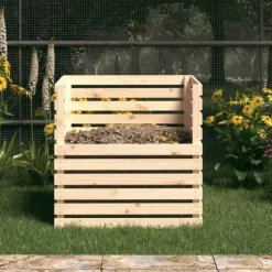 Kompostlåda i massiv furu - Hög kapacitet för trädgårdsavfall | Storlek: 80x80x78 cm